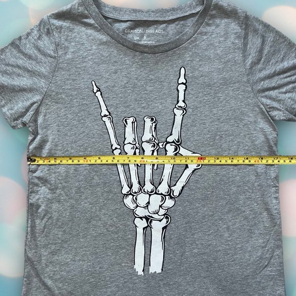 Women’s Skeleton “Rock N’ Roll” Grey Halloween Graphic Tee Shirt Top Size S - Picture 3 of 4